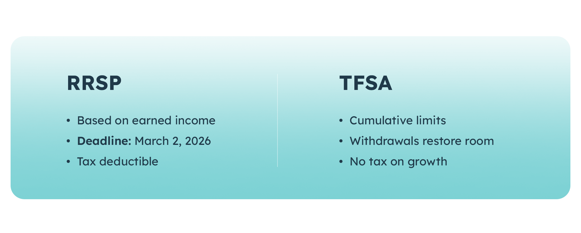 Registered Accounts: RRSP vs TFSA Snapshot Box